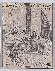 Ste. Digne et Ses Compagnes (St. Digna and Her Companions (including St. Hilaria)), August 12th, from "Les Images De Tous Les Saincts et Saintes de L'Année" (Images of All of the Saints and Religious Events of the Year) by Jacques Callot|Israël Henriet
