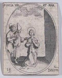 Ste. Lucie, vierge et martyre (St. Lucy, Virgin and Martyr), December 13th, from "Les Images De Tous Les Saincts et Saintes de L'Année" (Images of All of the Saints and Religious Events of the Year)
