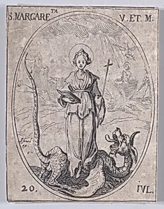Ste. Marguerite, vierge et martyre (St. Margaret of Antioch, Virgin and Martyr), July 20th, from "Les Images De Tous Les Saincts et Saintes de L'Année" (Images of All of the Saints and Religious Events of the Year) by Jacques Callot|Israël Henriet