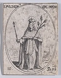 Ste. Pulchérie, impératrice et vierge (St. Pulcheria, Empress and Virgin), September 10th, from "Les Images De Tous Les Saincts et Saintes de L'Année" (Images of All of the Saints and Religious Events of the Year) by Jacques Callot|Israël Henriet