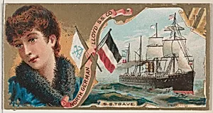 Steamship Trave, North German Lloyd Steamship Company, from the Ocean and River Steamers series (N83) for Duke brand cigarettes by W. Duke, Sons & Co.