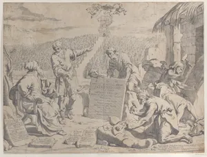 Stonemasons carving the arms of the Bolognese Cardinal Petro Vidono, under his direction