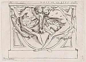 Stucco bas-relief with two male figures