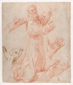 Studies for a Figure of Saint Francis Kneeling in a Three-Quarter View and for His Hands (recto); Studies for a Figure of Saint Francis Kneeling in Profile (verso)