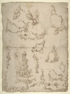 Studies for Figural Groups and Ornament (recto); Design for a Baptismal Font (verso)