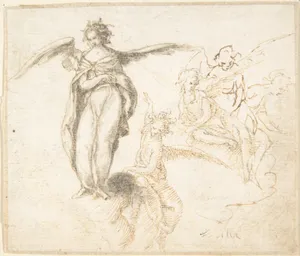 Studies for Five Figures of Angels Standing, and Seated on Clouds