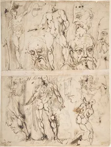 Studies of Nudes and Human Heads (recto and on the verso)