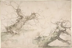 Studies of Two Pollard Willows; Verso: Wide Landscape Prospect