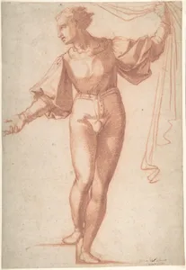 Study for a Standing Young Man, Raising a Curtain and Looking at Left