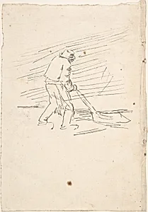Study of a man pushing a plow