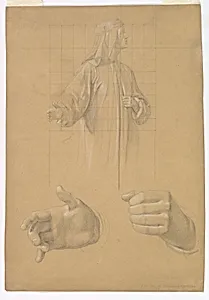Study of a Standing Man with Headcloth and Two Studies of his Hands by Wilhelm Schadow