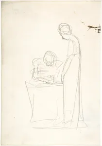 Study of Two Figures: One Seated, the Other Standing (recto); Study of a Head Looking Upwards (verso)