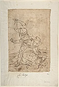Study of Two Male Figures Fighting.