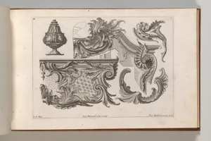 Suggestion for the Decoration of the Lower and Top Right of a Frame Combined with Several Additional Ornaments, Plate 2 from: 'Unterschidliche Auszierungen zu Thüren und Fenster, etc. etc. sehr nutzlich zu gebrauchen'