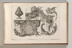 Suggestion for the Decoration of the Lower and Top Right of a Frame Combined with Several Additional Ornaments, Plate 2 from: 'Unterschidliche Auszierungen zu Thüren und Fenster, etc. etc. sehr nutzlich zu gebrauchen'