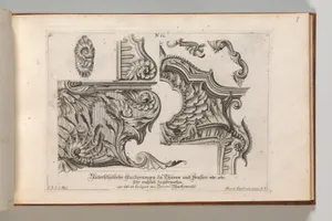 Suggestion for the Decoration of the Lower and Top Right of a Frame, Plate 1 from: 'Unterschidliche Auszierungen zu Thüren und Fenster, etc. etc. sehr nutzlich zu gebrauchen'