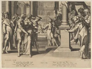 Susanna before Daniel, from Thronus Justitiae, tredecim pulcherrimus tabulis..., plate 3