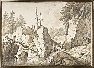 Swiss mountain landscape with small bridge spanning a brook by Franz Schütz