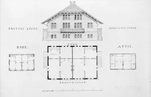 Switz[erland] Cottage (elevation and three plans), and Factory Lodge (elevation and three plans) for Montgomery Place, Annandale-on-Hudson, New York