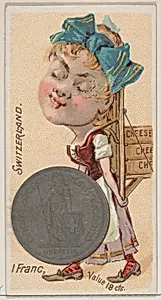 Switzerland, 1 Franc, from the series Coins of All Nations (N72, variation 2) for Duke brand cigarettes by W. Duke, Sons & Co.