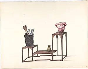 Table with Three Levels with Ornamental Objects