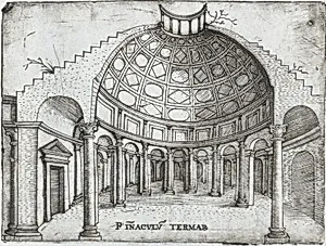 Tem. Ro. Penatibus Dicatu, from a Series of Prints depicting (reconstructed) Buildings from Roman Antiquity by Monogrammist G.A. & the Caltrop