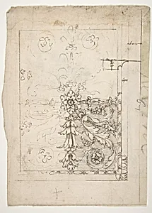 Temple of Castor and Pollux, soffit panel, ceiling plan (recto) Unidentified, stucco or fresco, details (verso) by Anonymous, French, 16th century