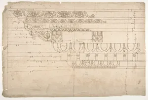 Temple of Minerva, elevation of cornice (recto) Temple of Minerva, elevation of capital and base (verso)