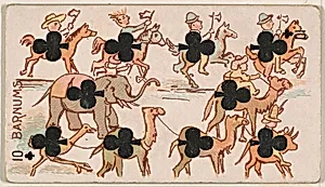 Ten of Clubs, Barnum's, from Harlequin Cards, 2nd Series (N220) issued by Kinney Bros. by Kinney Brothers Tobacco Company