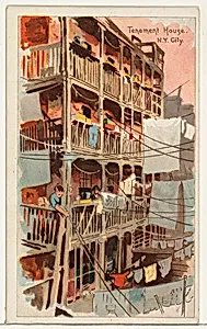 Tenement House, New York City, from the Habitations of Man series (N113) issued by W. Duke, Sons & Co. to promote Honest Long Cut Smoking and Chewing Tobacco by American Tobacco Company|The Giles Company|W. Duke, Sons & Co.