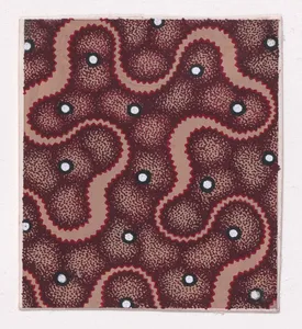 Textile Design with a Ribbon Forming a Vermicular Pattern and Splattered Pearls over an Abstract Honeycomb Pattern