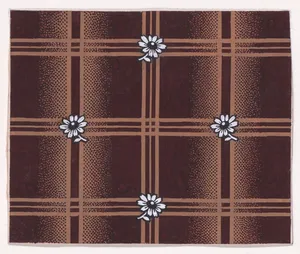 Textile Design with a Tartan Pattern and Stylized Daisies