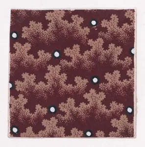 Textile Design with Alternating Vertical and Horizontal Rows of Pearls Over a Background of Alternating Horizontal Garlands of Abstract Bushes