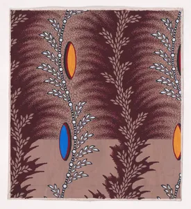 Textile Design with Alternating Vertical Rows of Undulating Stylized Wheat Ears and Undulating Strips of Pearls with Alternating Offsetting Wheat Ears and Lens Shapes