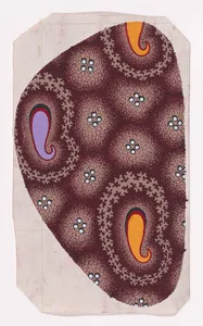 Textile Design with Paisley-Inspired Teardrops Framed by Garlands of Branches over an Abstract Honeycomb Pattern Decorated with Pearls