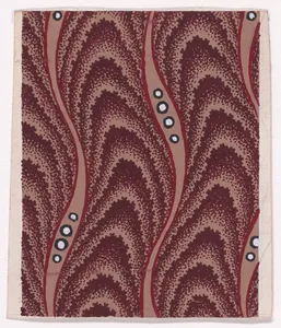 Textile Design with Undulating Vertical Strips of Overlapping Scales Separated by Undulating Ribbons and Pearls