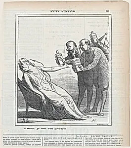 Thanks, I can do quite well without!, from 'News of the day,' published in Le Charivari, December 29, 1871 by Honoré Daumier|Emile de Girardin|Louis Philippe Albert d'Orleans, Comte de Paris (heir to Comte de Chambord, de jure Henry V of France)