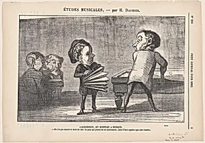 The accordion: "A Blow to Music," from 'Musical studies,' published in Le Petit Journal pour Rire, December 9, 1865 by Honoré Daumier