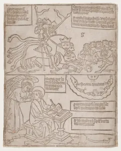The Angels of the Euphrates Killing Mankind; and The Angel Preventing Saint John from Recording the Words of the Seven Thunders from an Apocalypse blockbook, 2nd edition