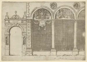 The arcade of the palace of the Archbishop of Bologna with temporary decorations for the entry of Pope Clement VIII in Bologna in 1598