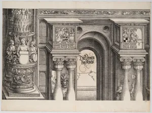The Arch in the Entryway of the Right Portal (Die Porten des Adels); and the Outer Right Column of the Central Portal, from the Arch of Honor, proof, dated 1515, printed 1517-18
