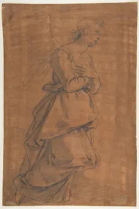 The Archangel Gabriel Kneeling to the Right; Small Study of Head at Lower Left.