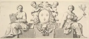 The Arms of France Accompanied by Personifications of Law and Good Faith