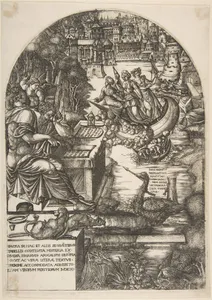 The artist Jean Duvet in the guise of St. John the Evangelist, sitting at a desk