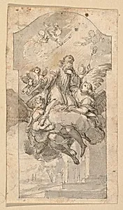 The Ascension of Saint Benedict; verso: Ornamental sketches by Hans Georg Asam