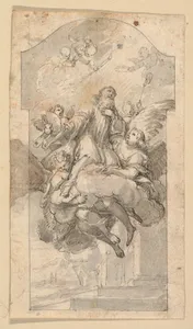 The Ascension of Saint Benedict; verso: Ornamental sketches