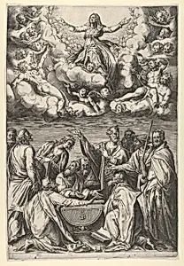 The Assumption of the Virgin with the Virgin surrounded by cherubs and with the Apostles Below by Cherubino Alberti (Zaccaria Mattia)