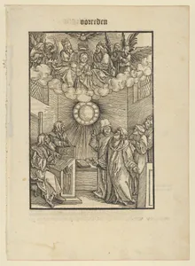The Author Writing the Layenspiegel; The Trinity and the Virgin at the Upper Center, from Der Neue Layenspiegel