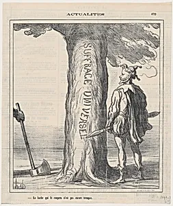 The axe that may cut him has not been forged yet, from 'News of the day,' published in Le Charivari, September 7, 1871 by Honoré Daumier