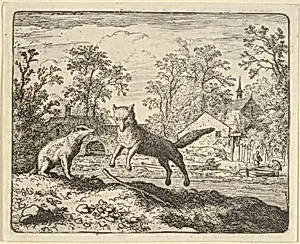 The Badger Imposes as Punishment to Jump Three Times Over a Stick on the Ground from Hendrick van Alcmar's Renard The Fox by Allart van Everdingen